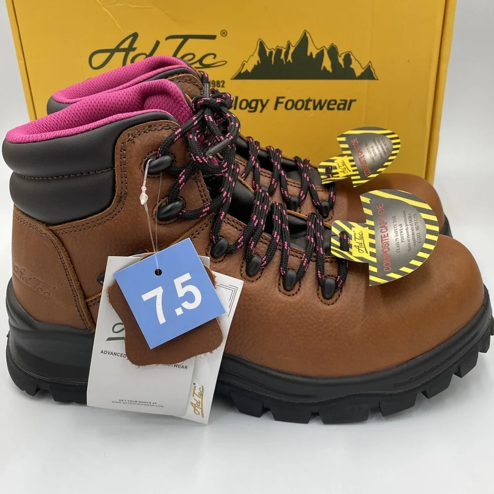 New AdTec Footwear Women's 7.5 Leather Waterproof Composite Toe Work Boot Brown